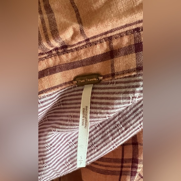 Free People No Limits Oversized Linen Plaid Button Down size Small EUC - Picture 11 of 15